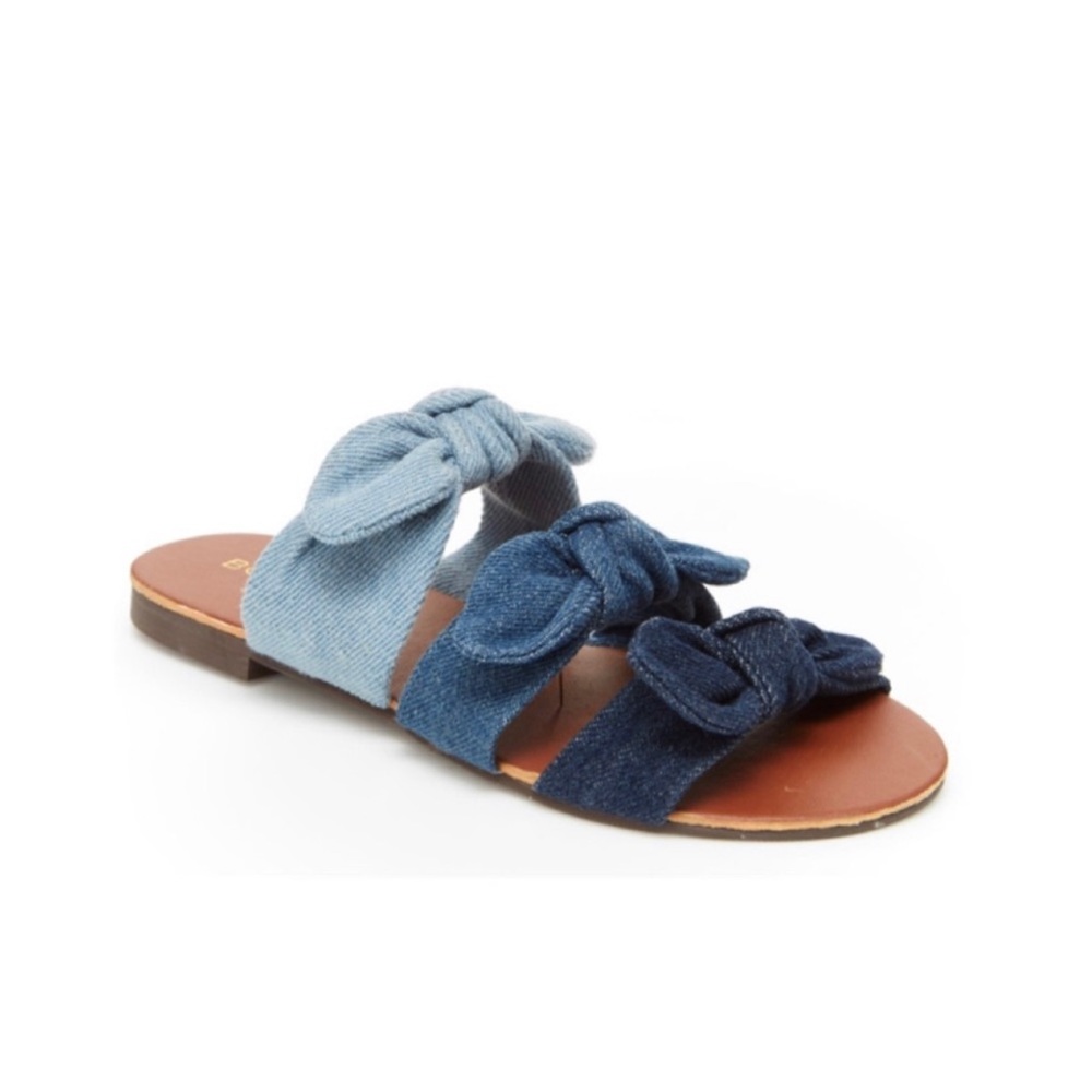 NEW BCBG Girls Caden Denim Bow Strap Slide Sandals Size 12 Kids
